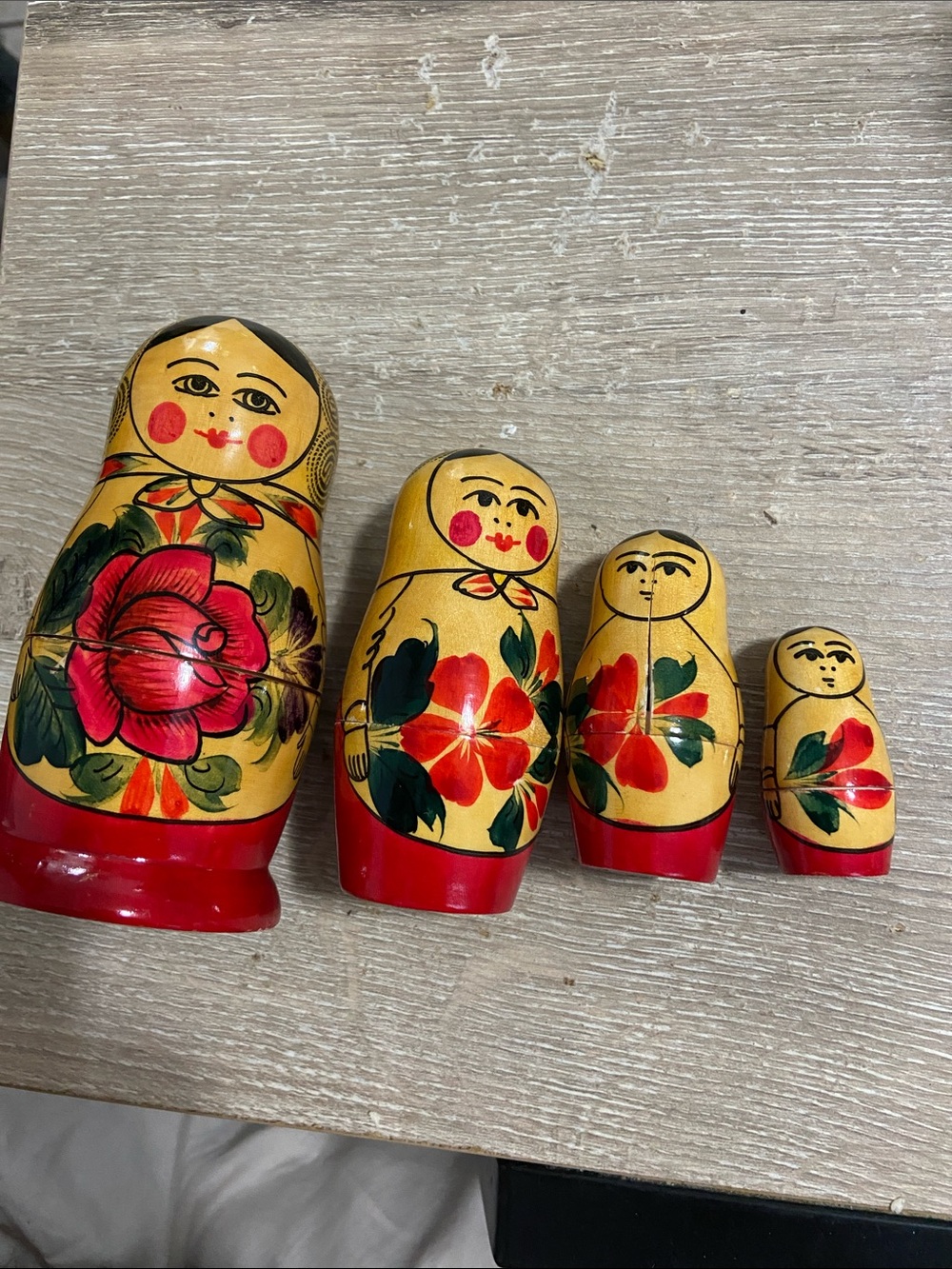 Vintage Russian Handmade Wooden Matryoshka Nesting Dolls Set Red Floral